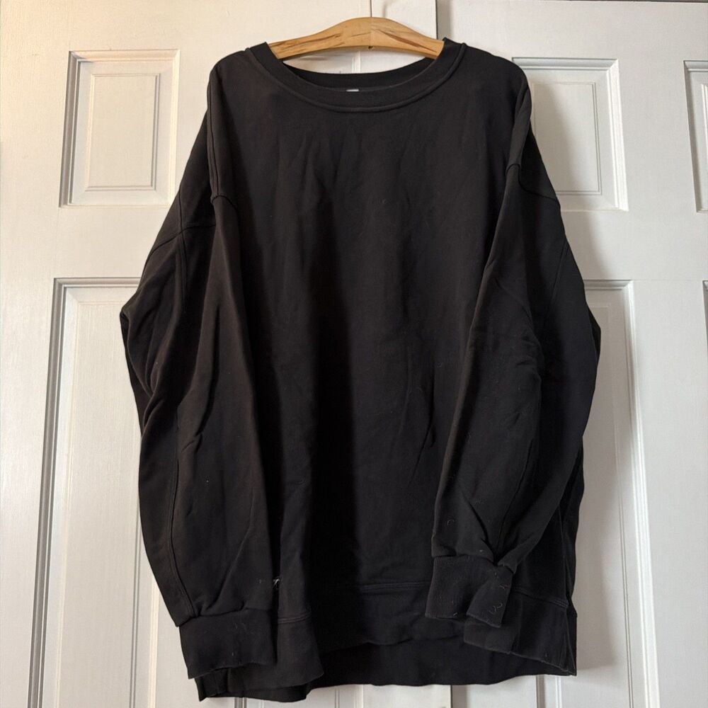 Lululemon Perfectly Oversized Crew Sweatshirt Black Cotton Terry Sz 14 Pullover